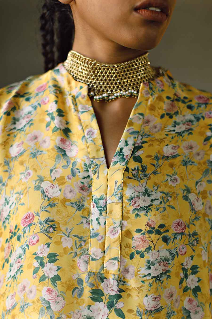 Yellow Floral Laguna Short Kaftan