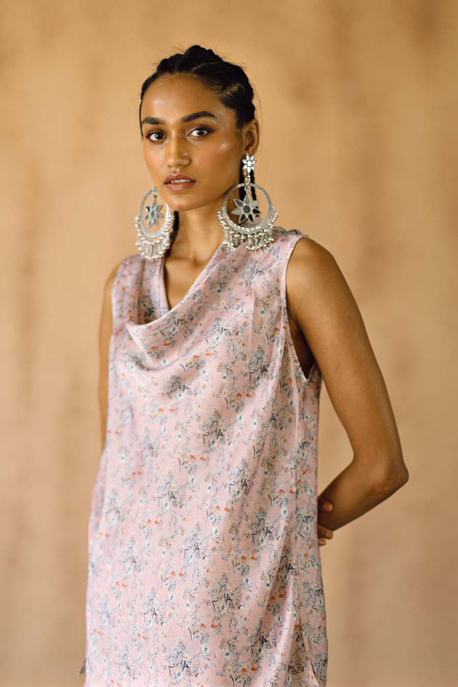 Peach Floral Melon Cowl Top