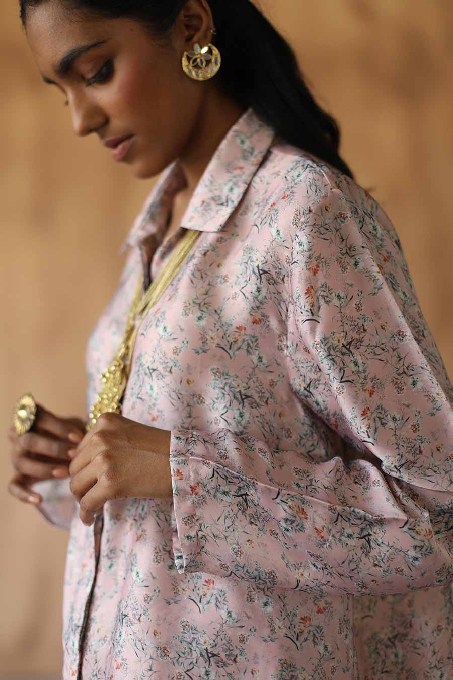 Peach Floral Melon Low Back Shirt