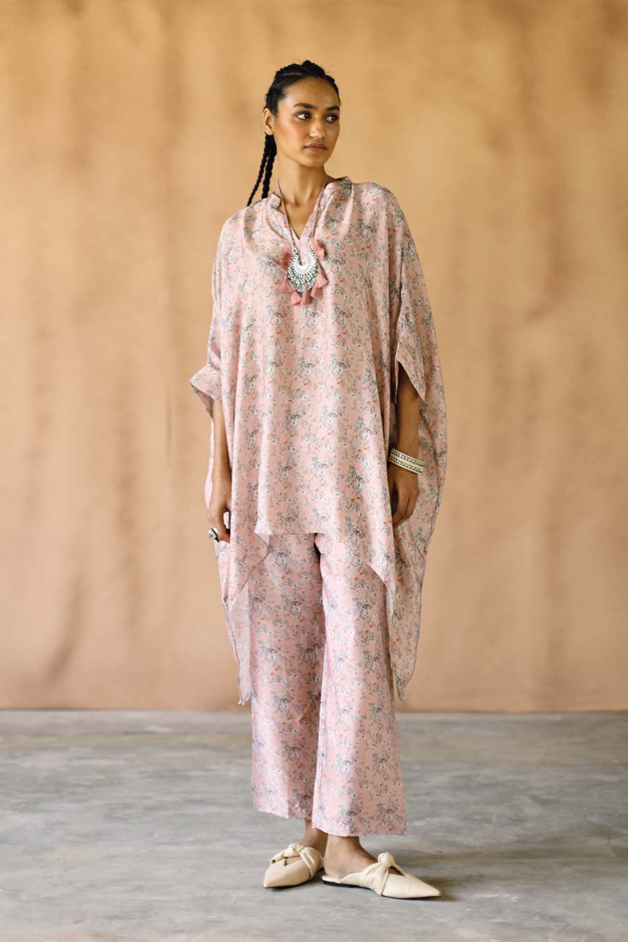 Peach Floral Melon Short Kaftan