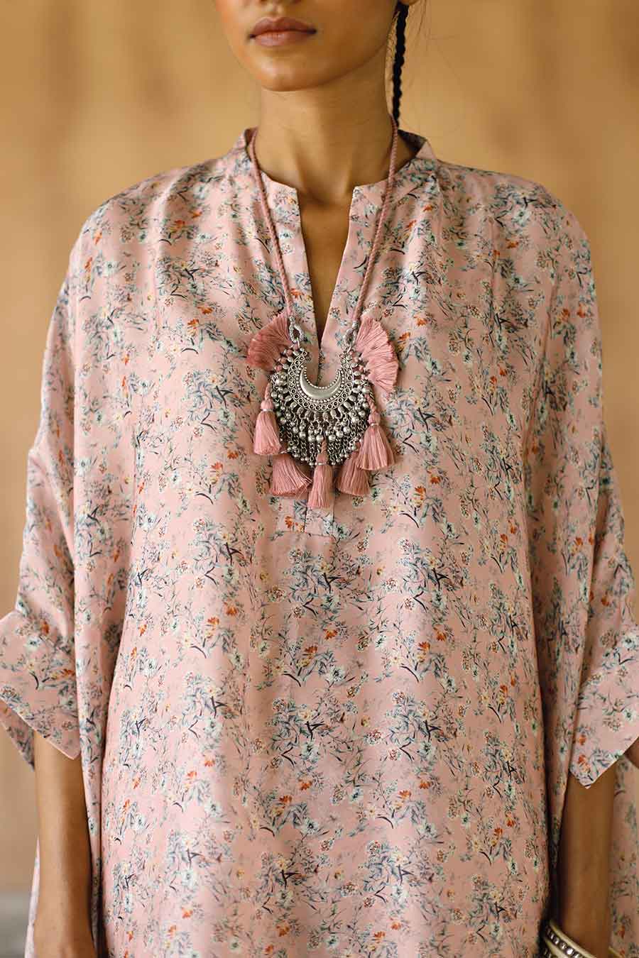 Peach Floral Melon Short Kaftan