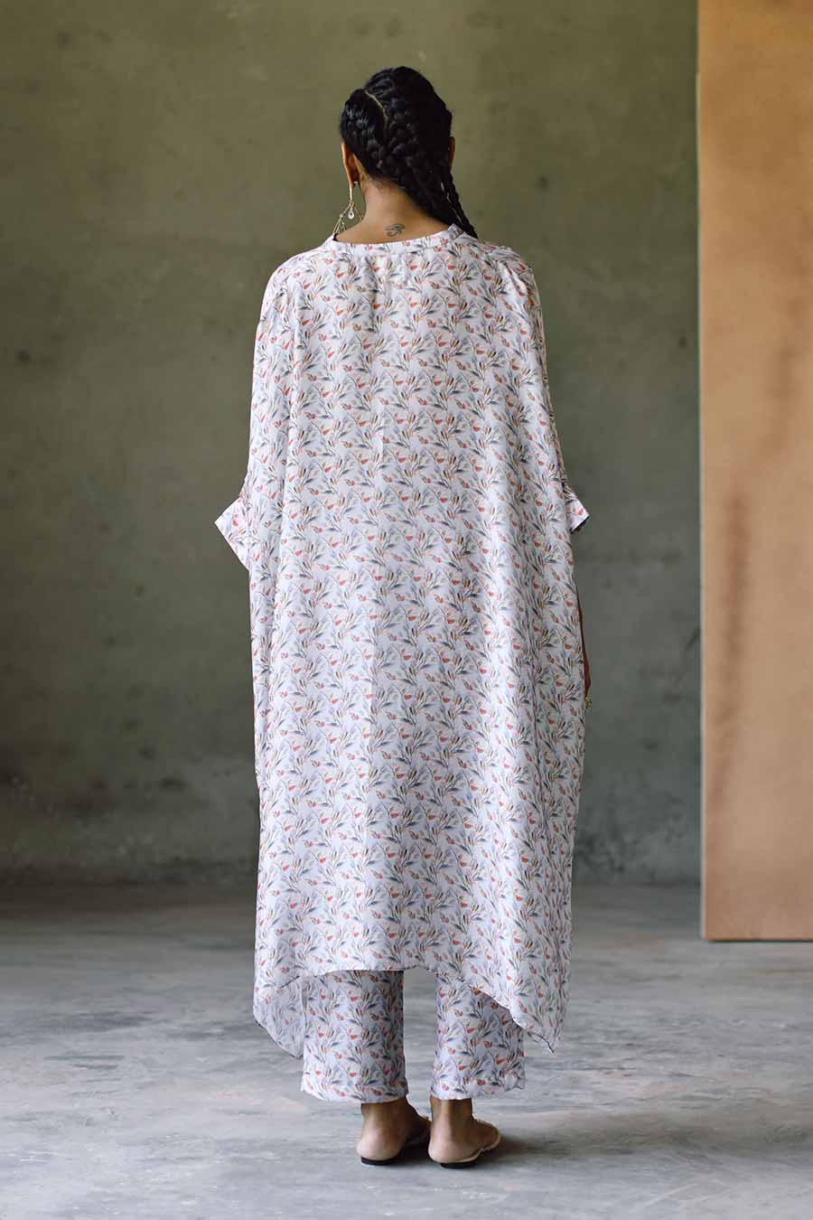 Grey Floral Oxford Long Kaftan