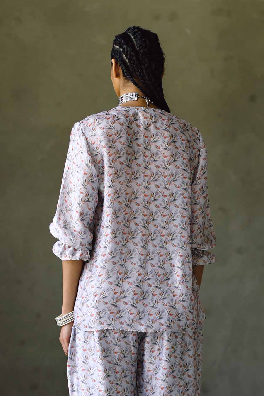 Grey Floral Oxford WS Bias Top