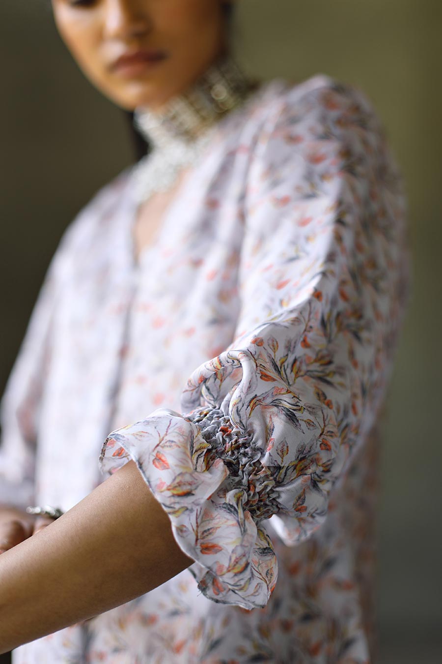 Grey Floral Oxford WS Bias Top