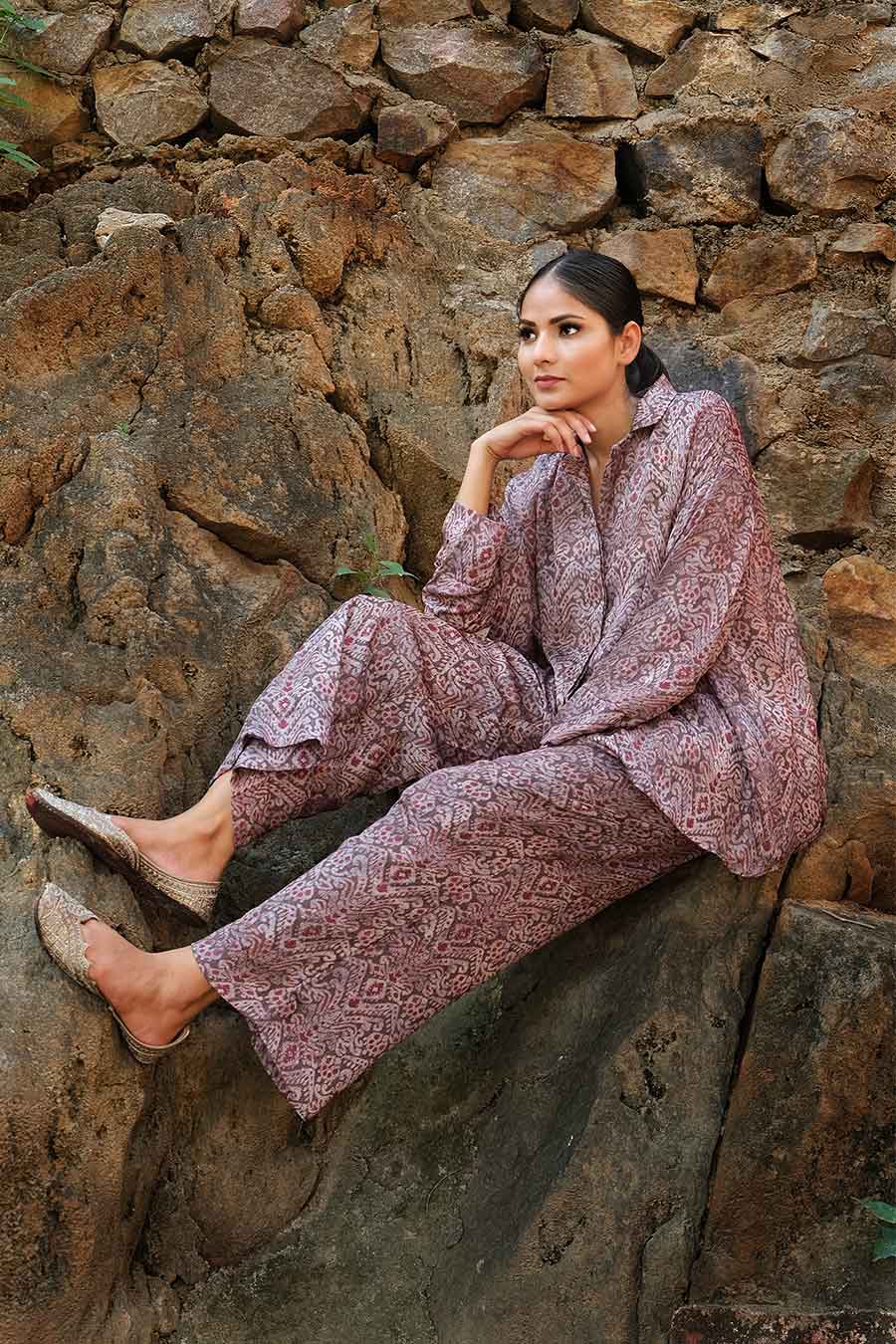 Ikat Print Loose Fit Shirt