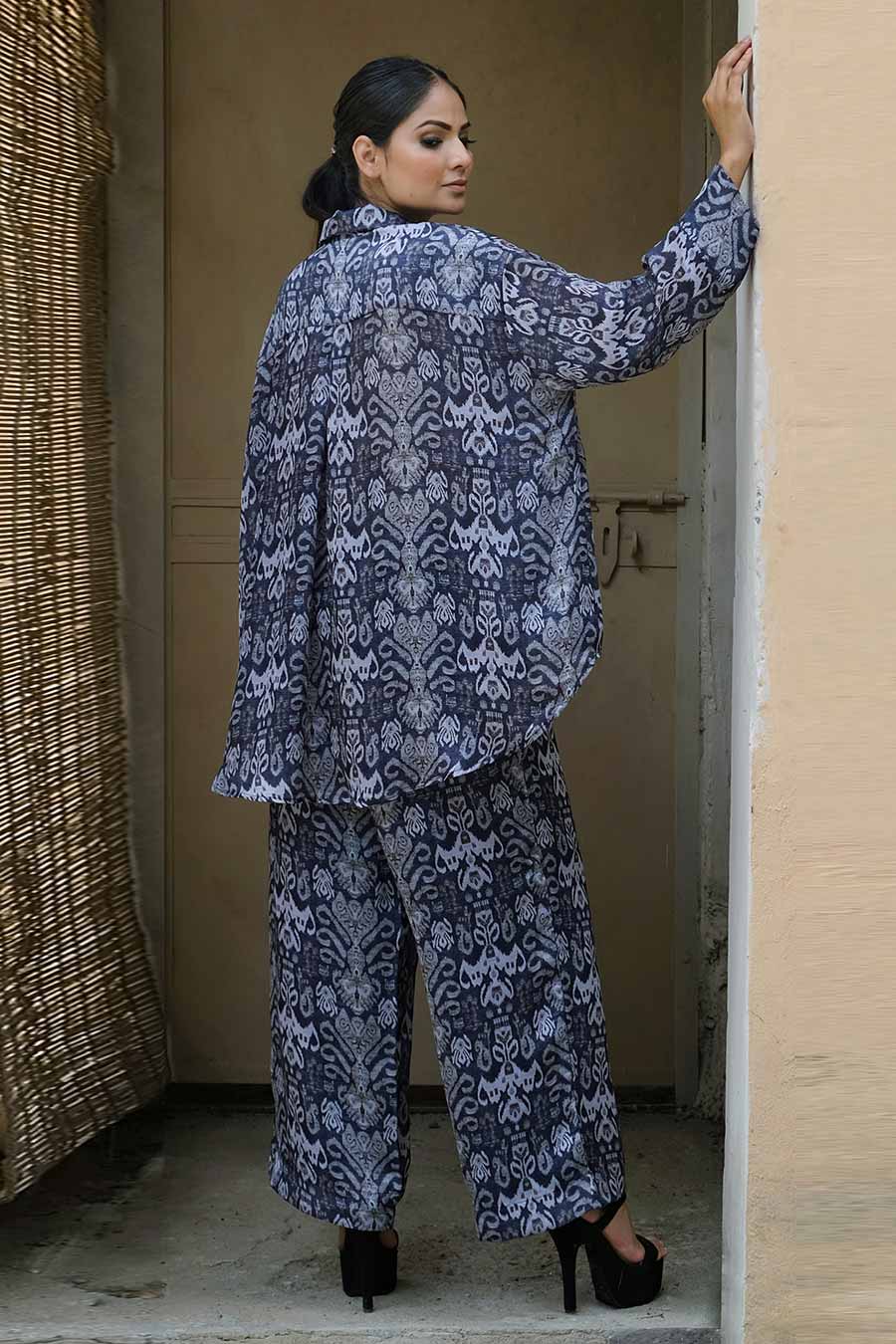 Grey Ikat Print Loose Fit Shirt