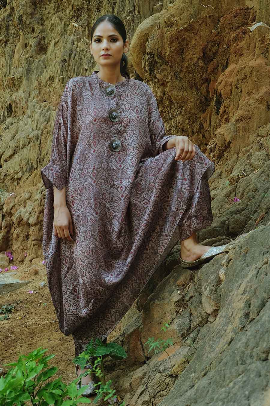 Ikat Print Loose Fit Kaftan