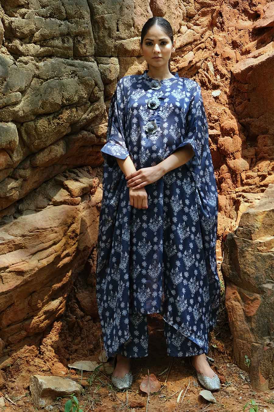 Blue Printed Loose Fit Kaftan