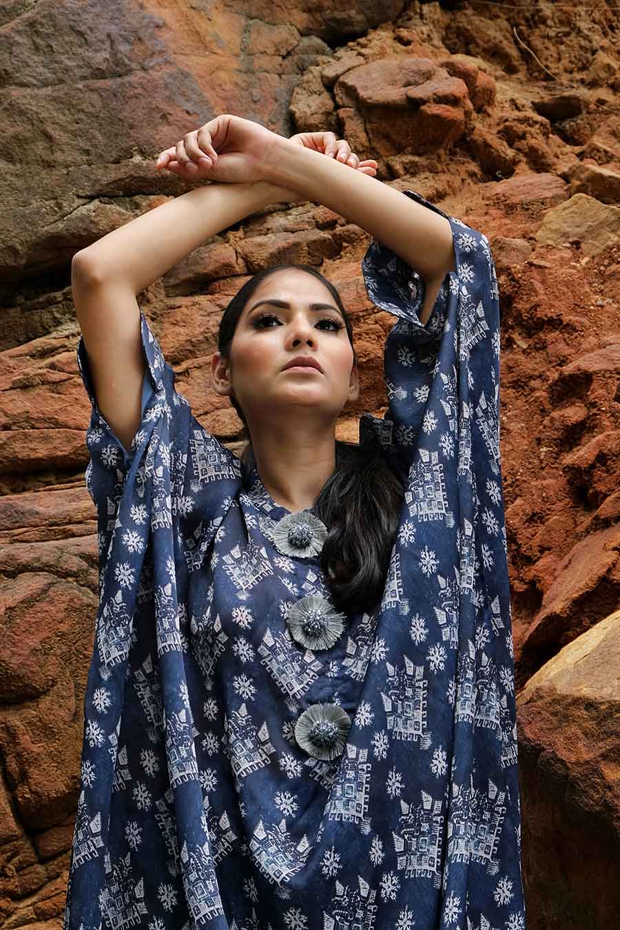 Blue Printed Loose Fit Kaftan