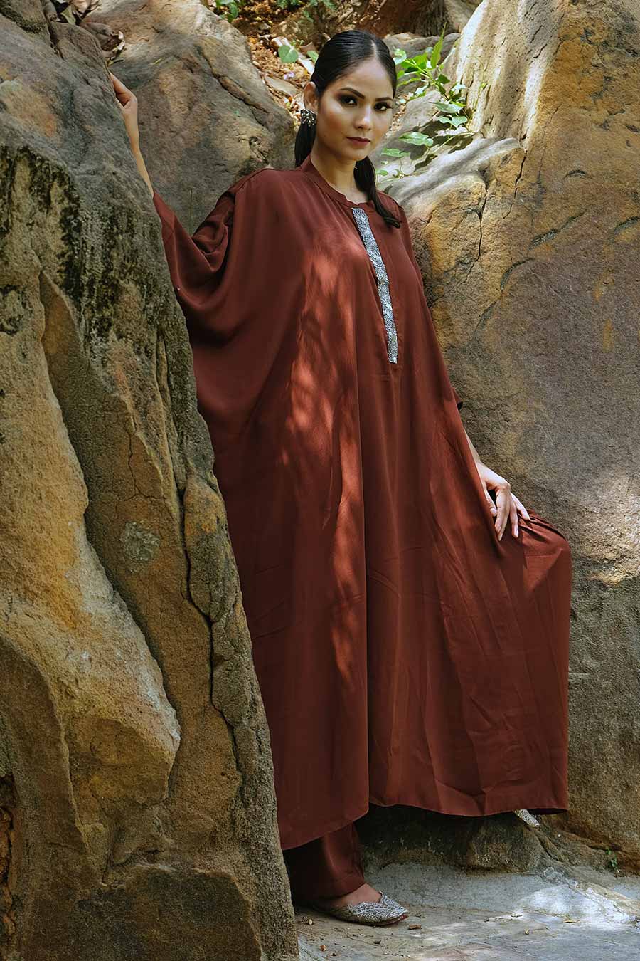 Maroon Loose Fit Kaftan