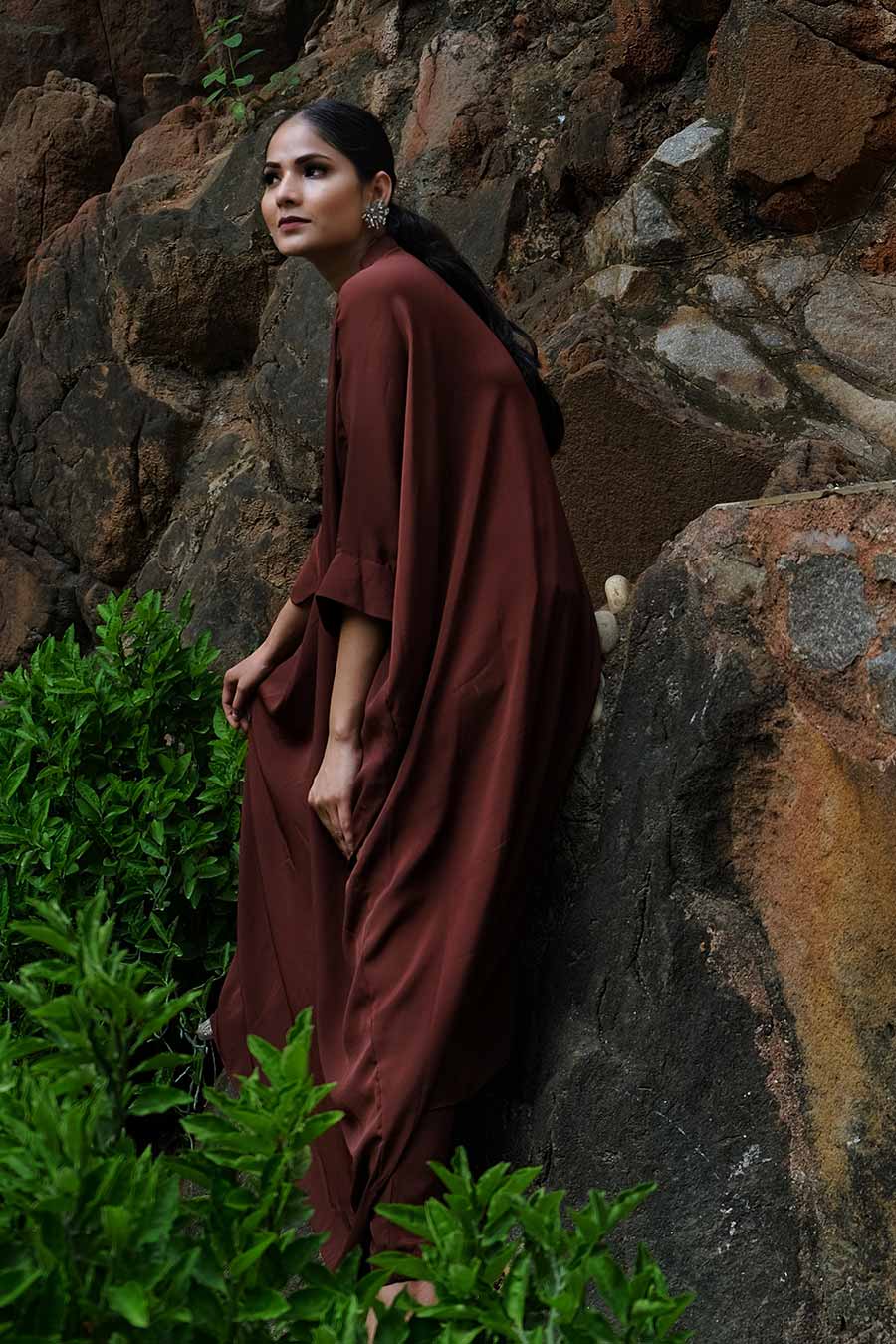 Maroon Loose Fit Kaftan