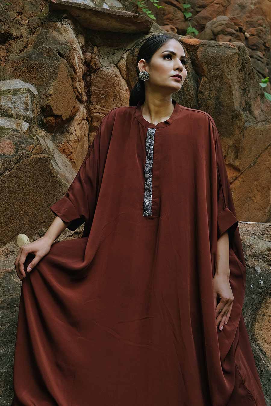 Maroon Loose Fit Kaftan