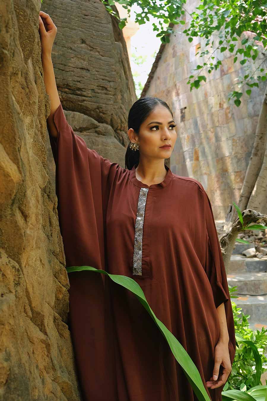 Maroon Loose Fit Kaftan