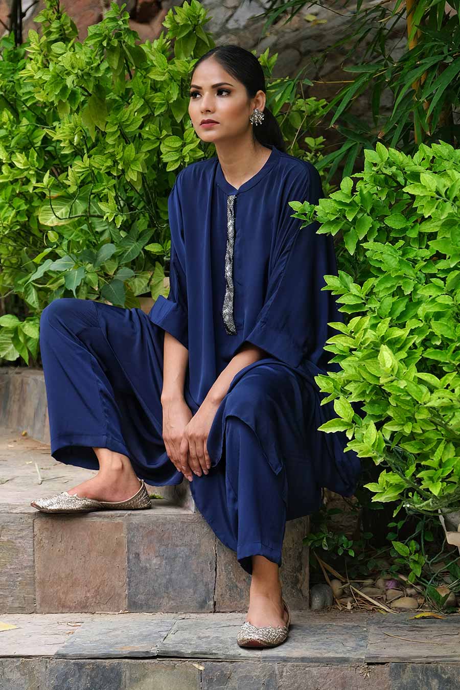 Navy Kaftan & Pant Co-Ord Set