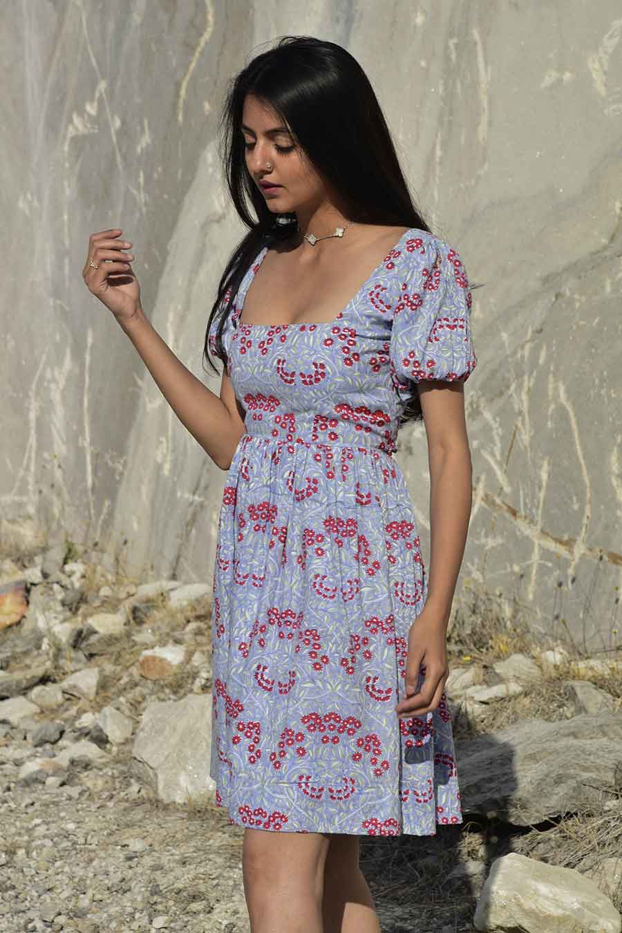 Mirai Blue Handblock Print Dress