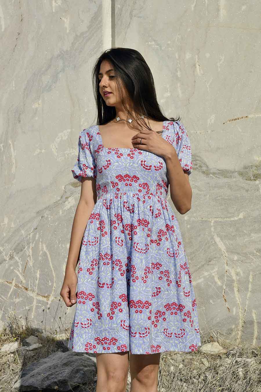 Mirai Blue Handblock Print Dress