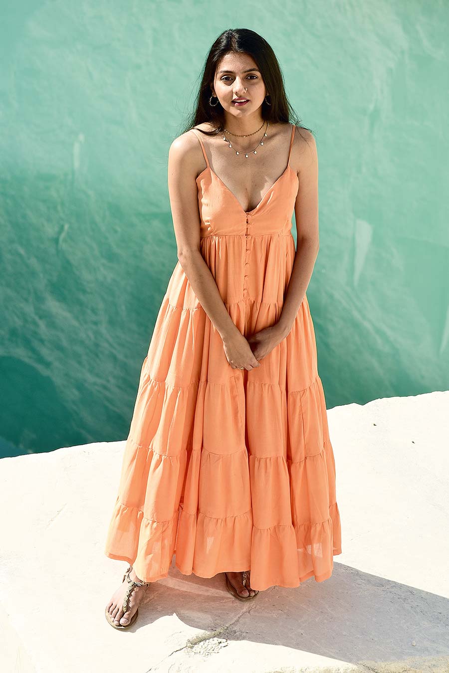 Misumi Orange Strappy Maxi Dress