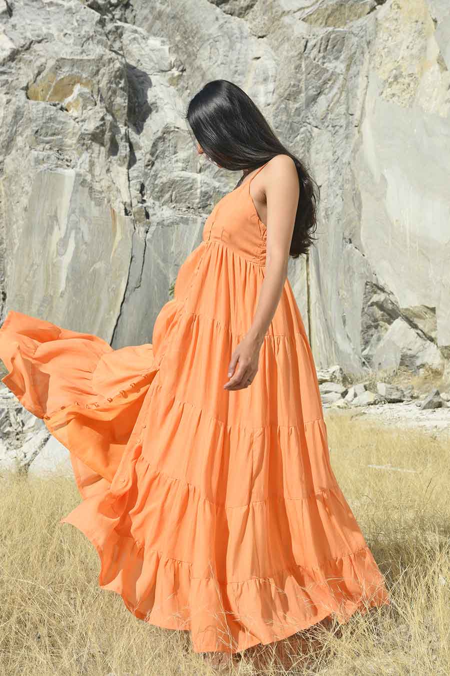 Misumi Orange Strappy Maxi Dress