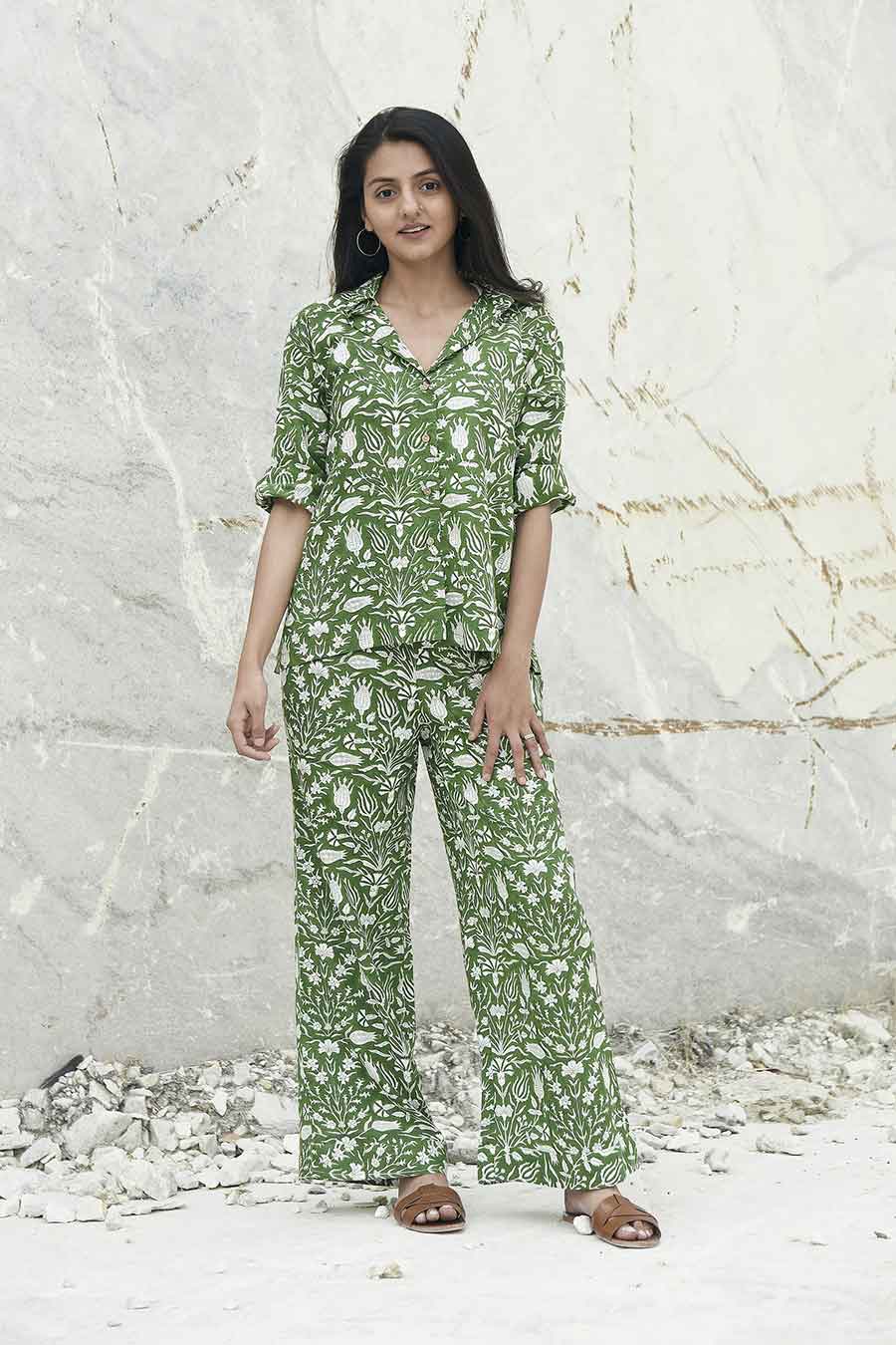 Kazuki Green Handblock Print Co-Ord Set