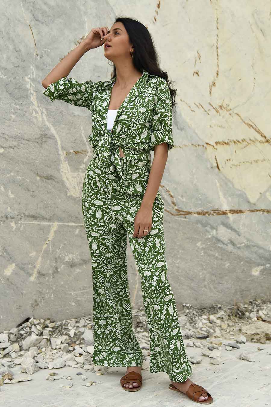 Kazuki Green Handblock Print Co-Ord Set