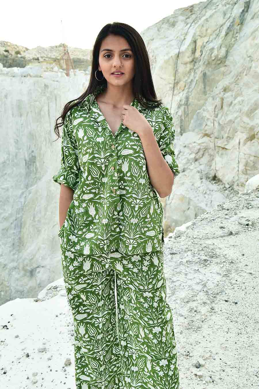 Kazuki Green Handblock Print Co-Ord Set