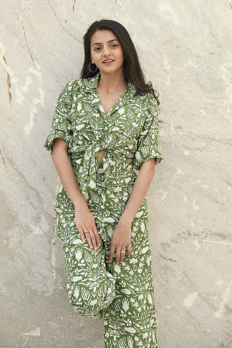 Kazuki Green Handblock Print Co-Ord Set