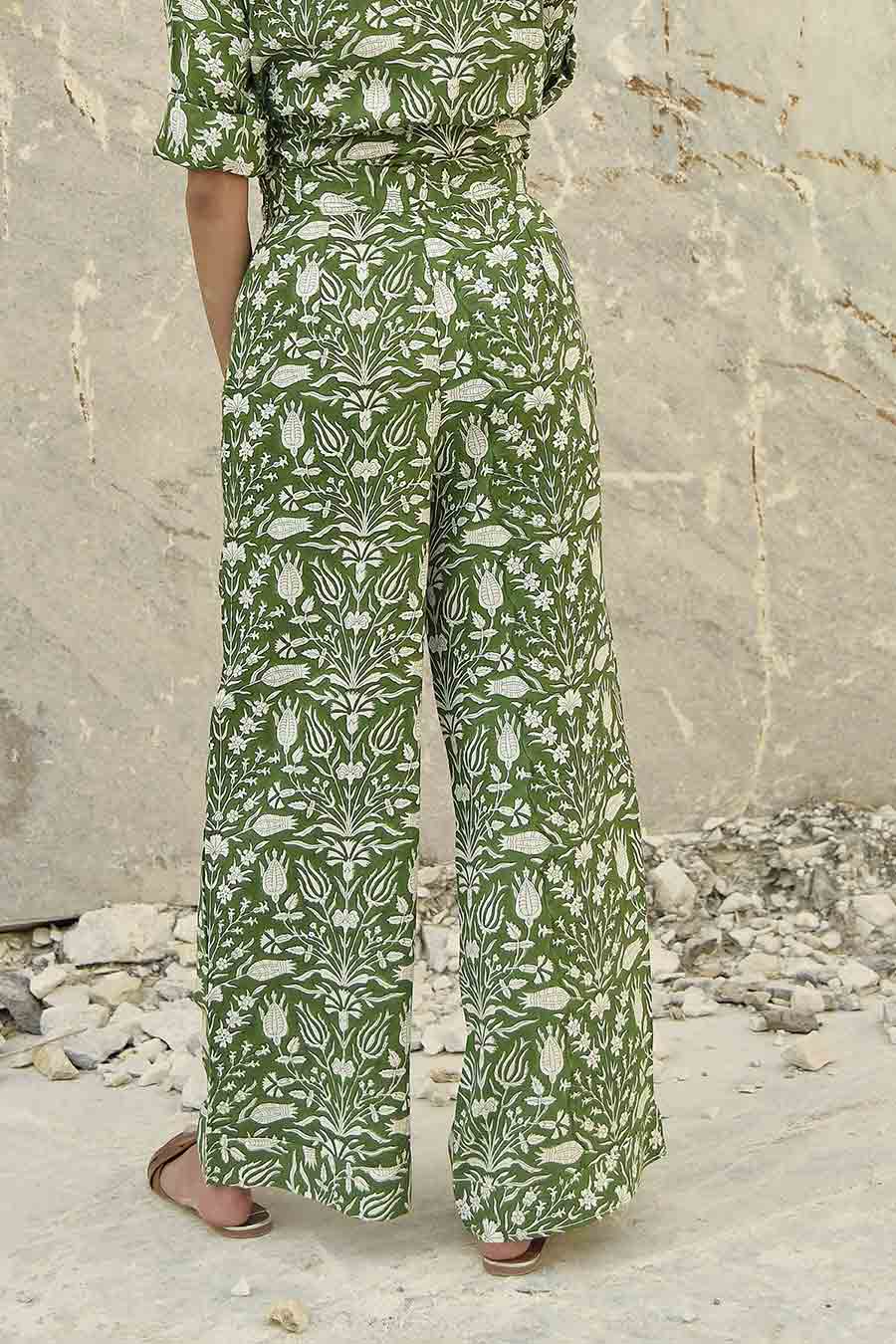 Kazuki Green Handblock Print Pants