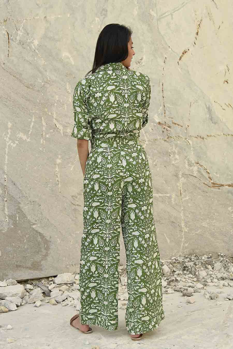 Kazuki Green Handblock Print Pants