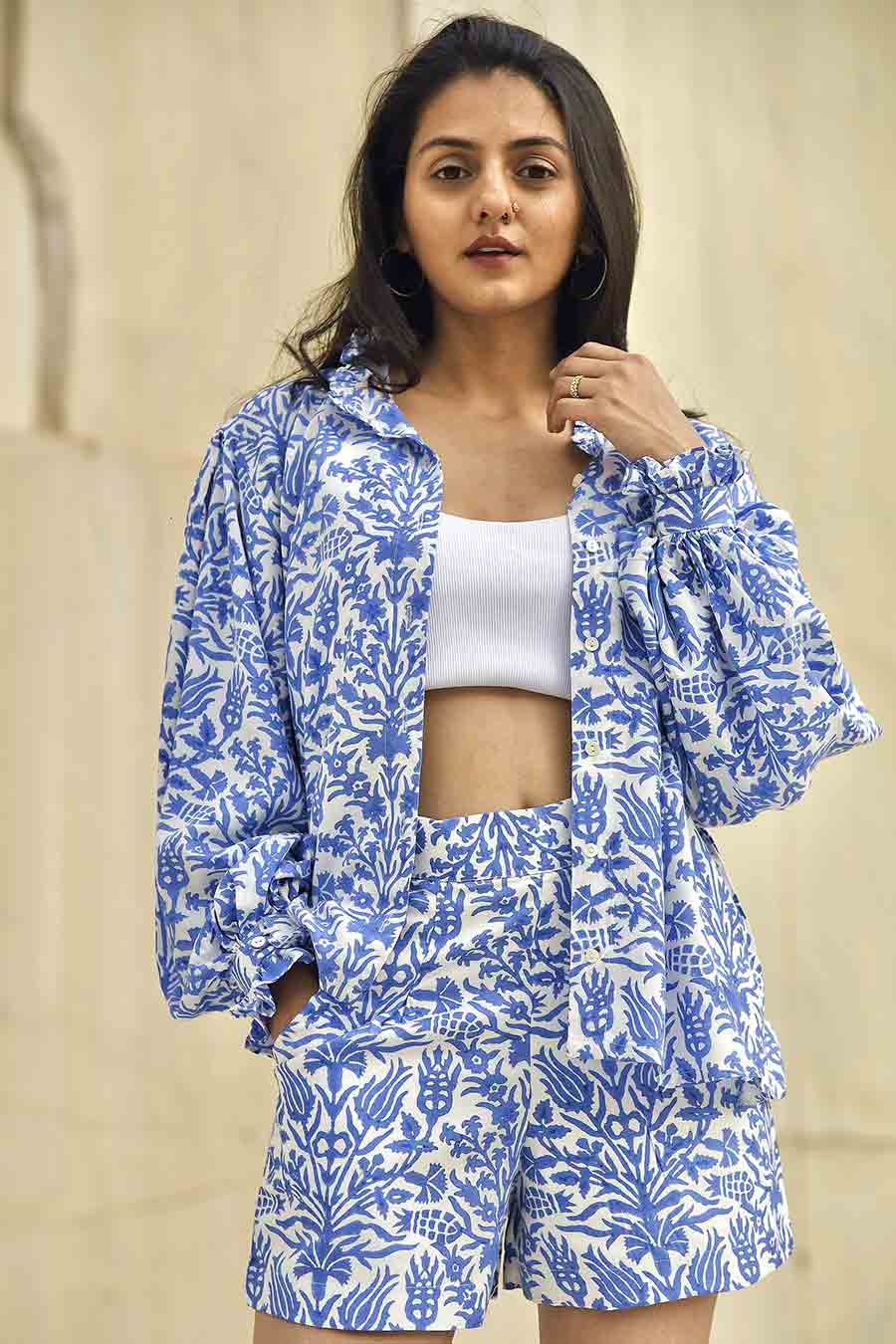 Yugen Blue Handblock Print Shorts