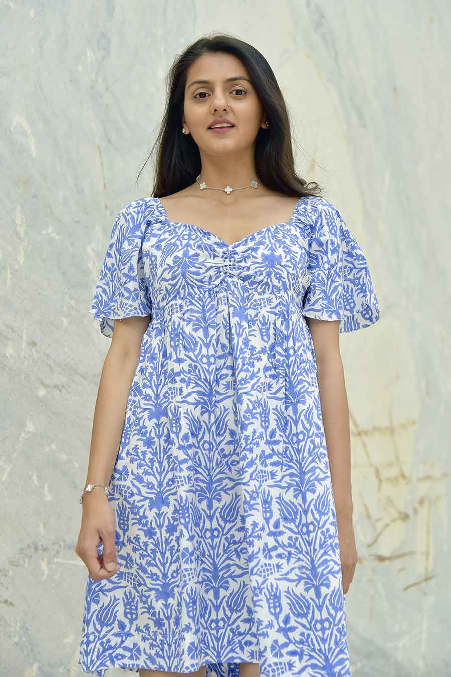 Ikigai Blue Handblock Print Short Dress