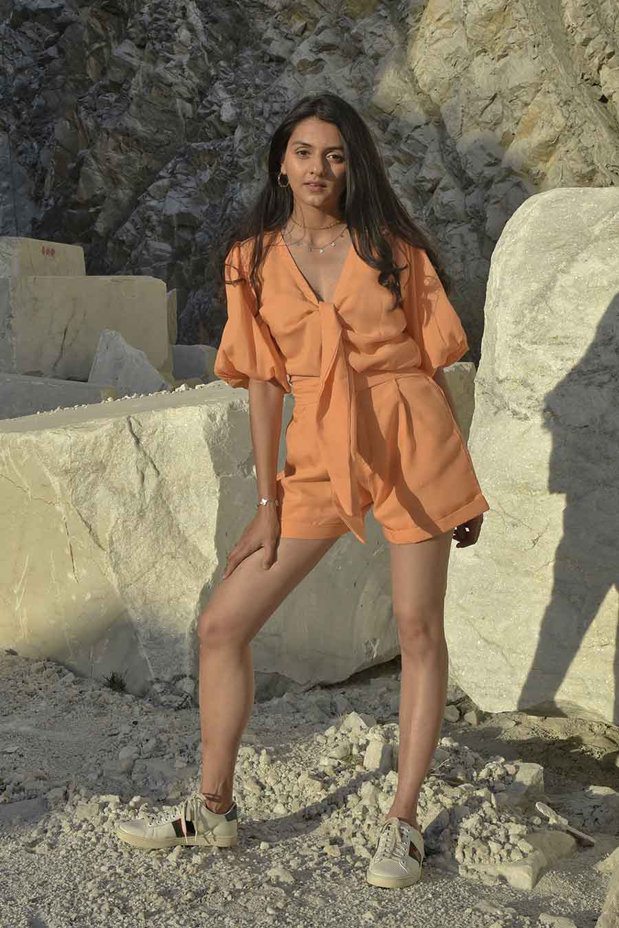 Kazumi Orange Tie-Up Playsuit