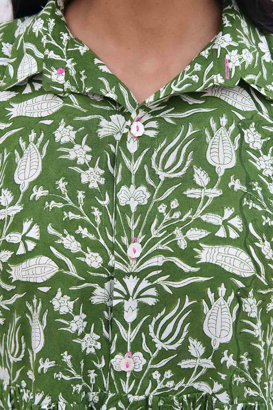 Kuso Green Handblock Print Short Dress