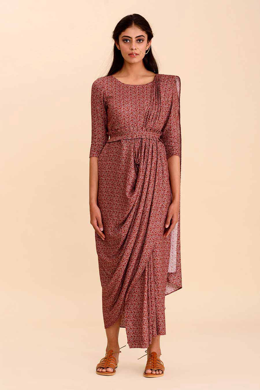 DHRUVA - Pre Draped Printed Saree Dress