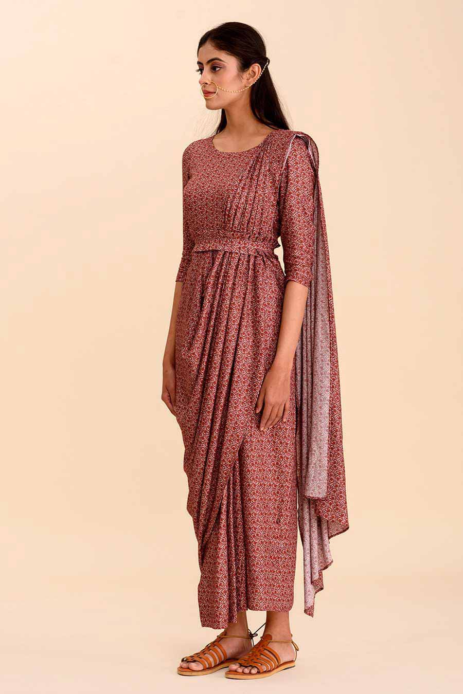 DHRUVA - Pre Draped Printed Saree Dress