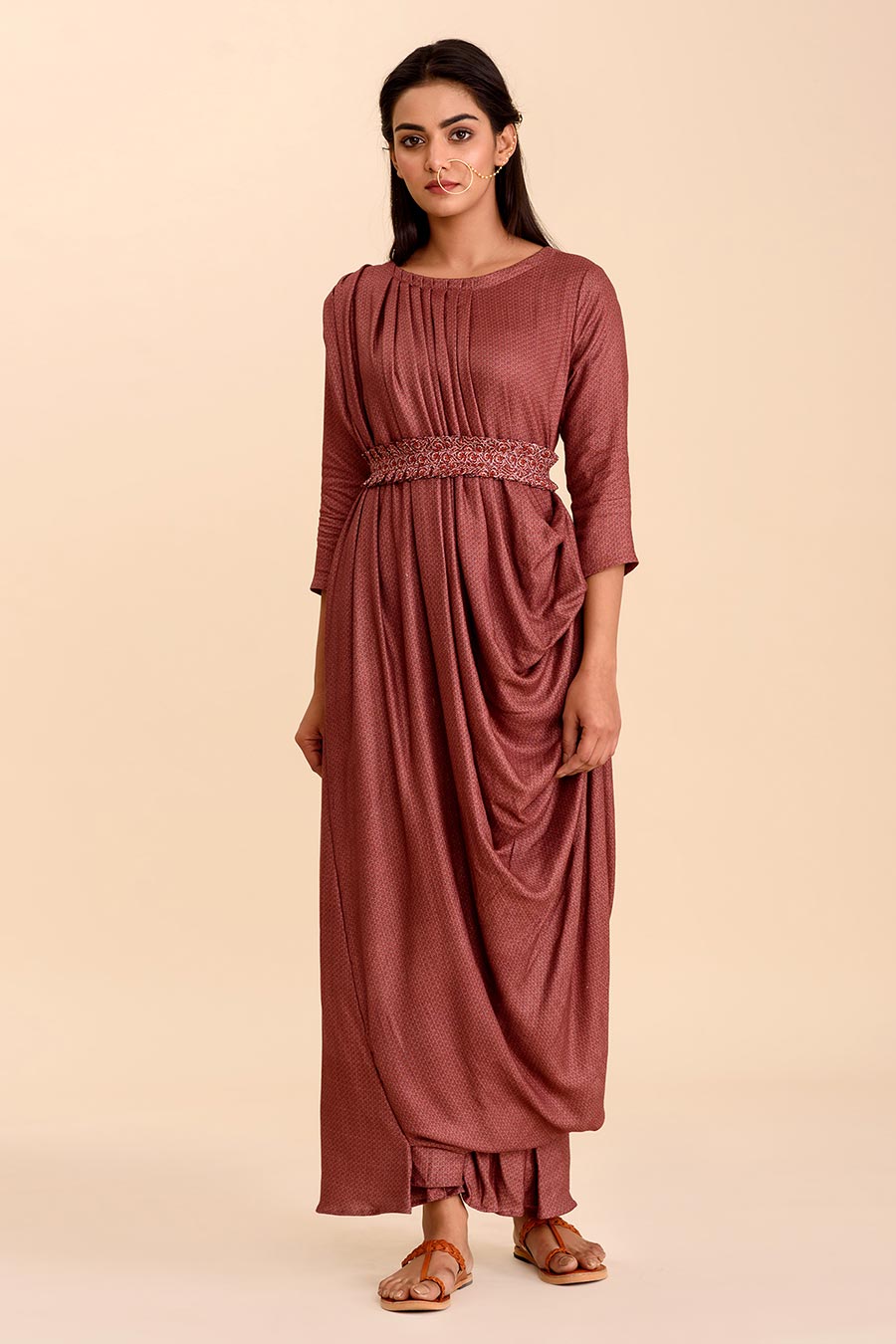 PUSHP - Pre Draped Printed Saree Dress