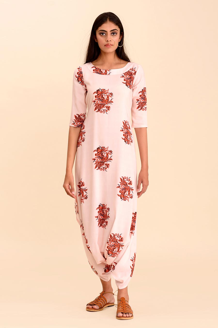 RYSA - Pink Printed Dhoti Jumpsuit