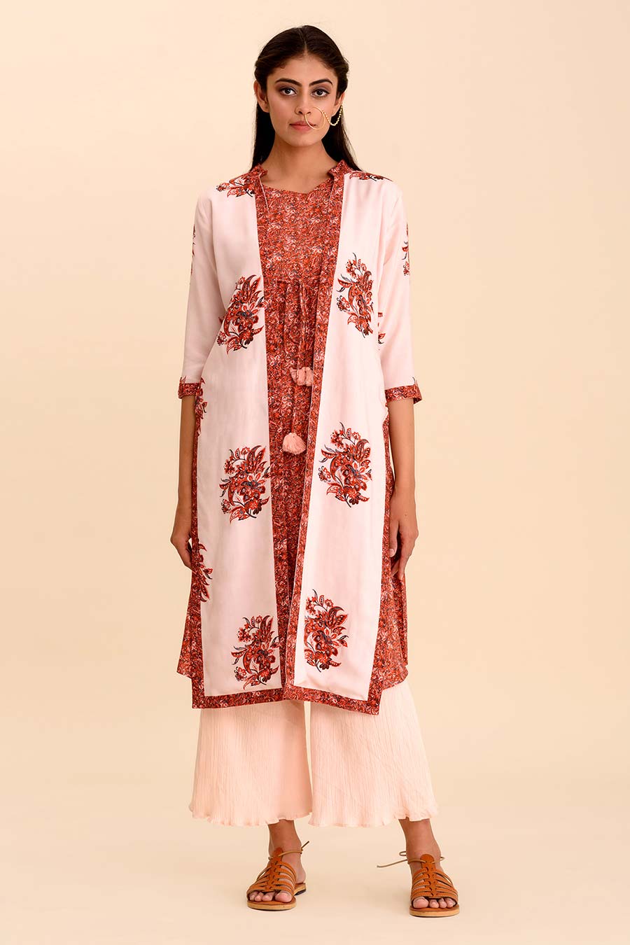 SAMAA - Red Printed Kurta Set with Jacket