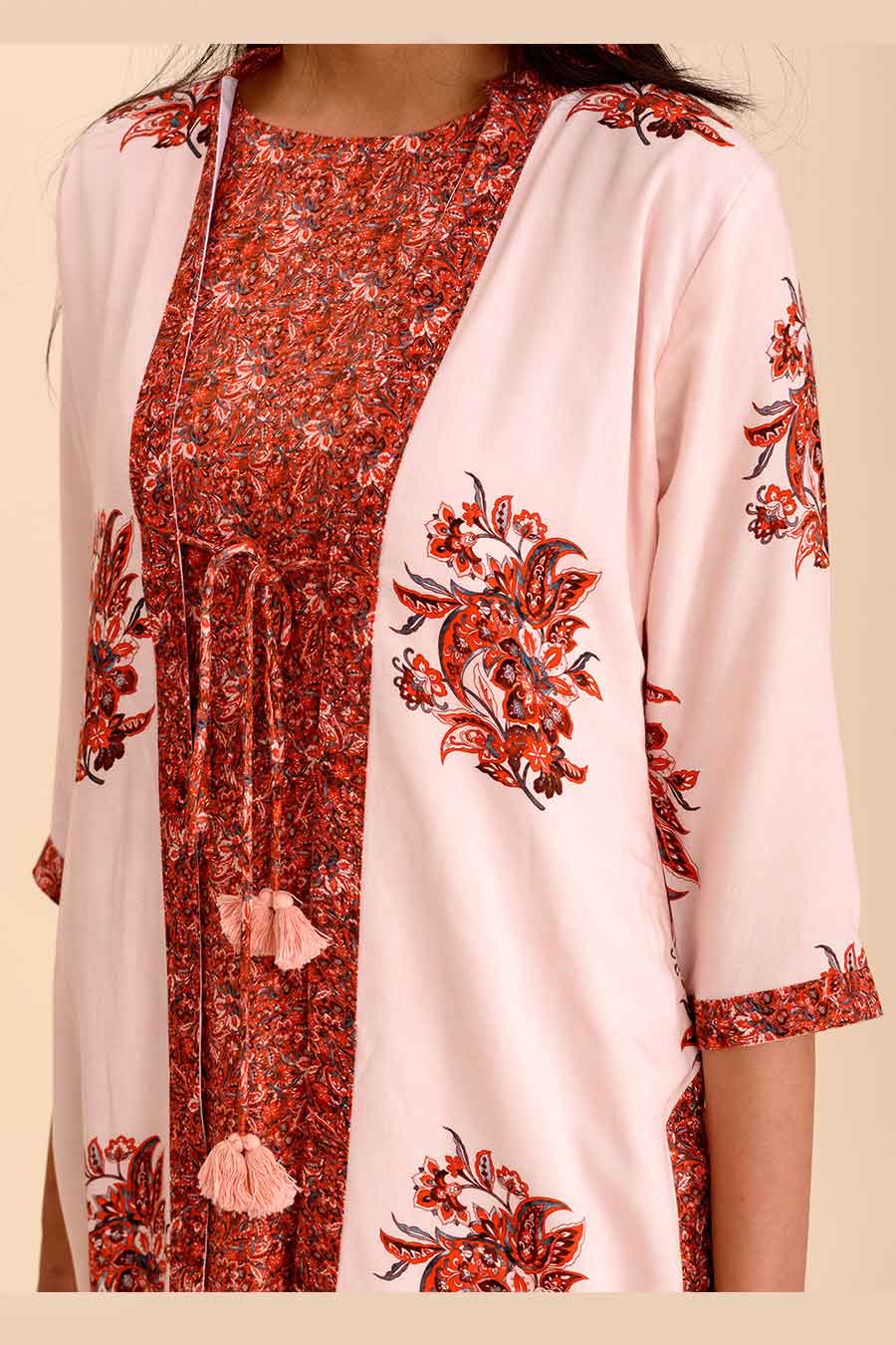 SAMAA - Red Printed Kurta Set with Jacket