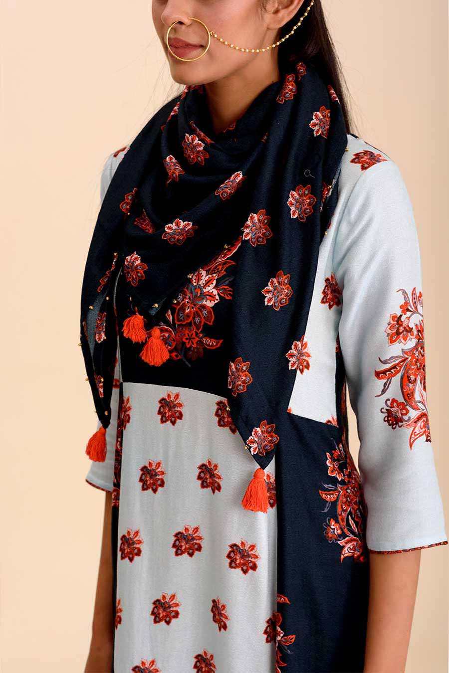 HRITI - Blue Printed Kurta Set with Scarf