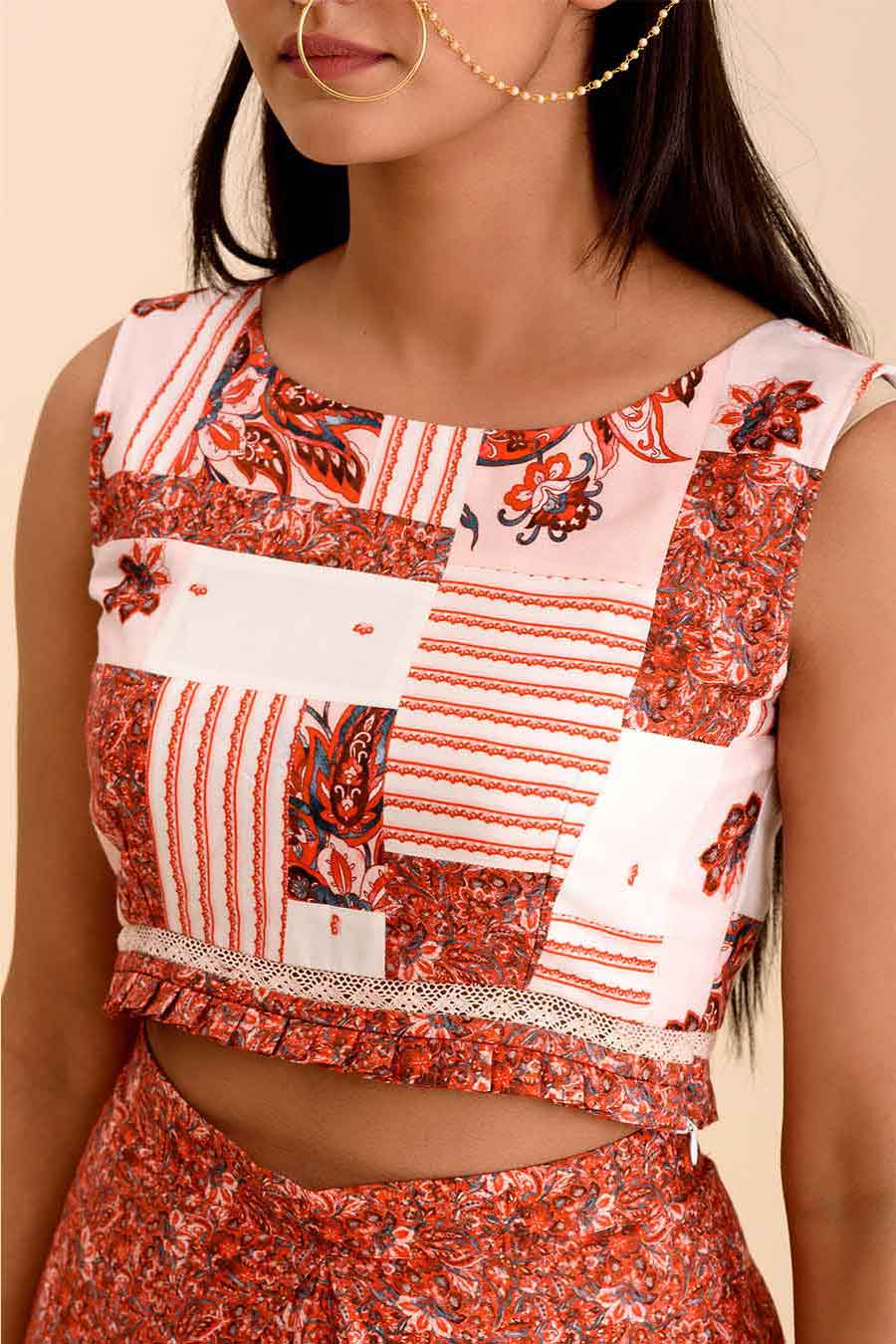 PIYU - Red Printed Crop Top Blouse