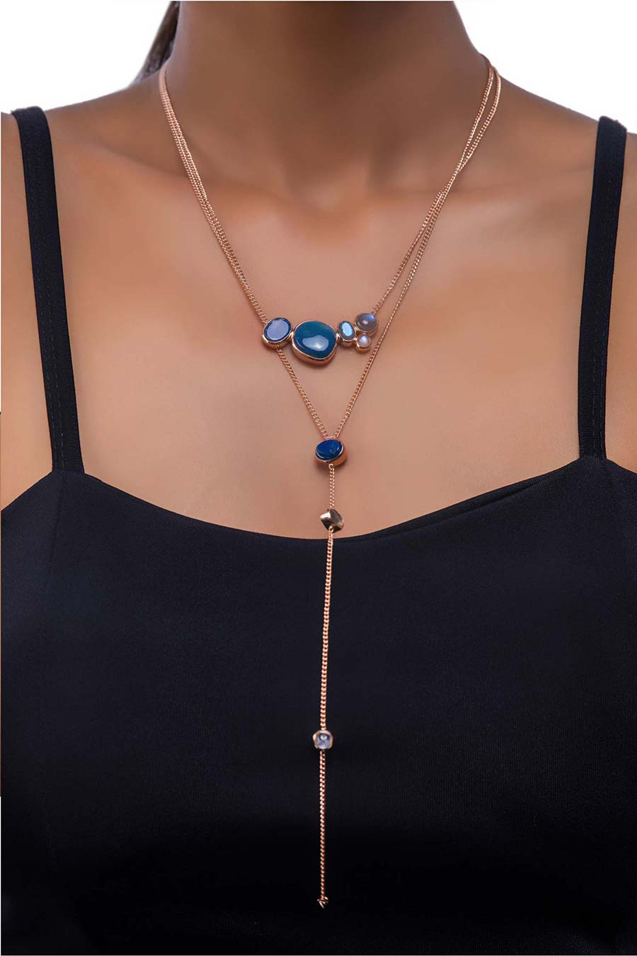Blue Quartz Stack Chain Necklace