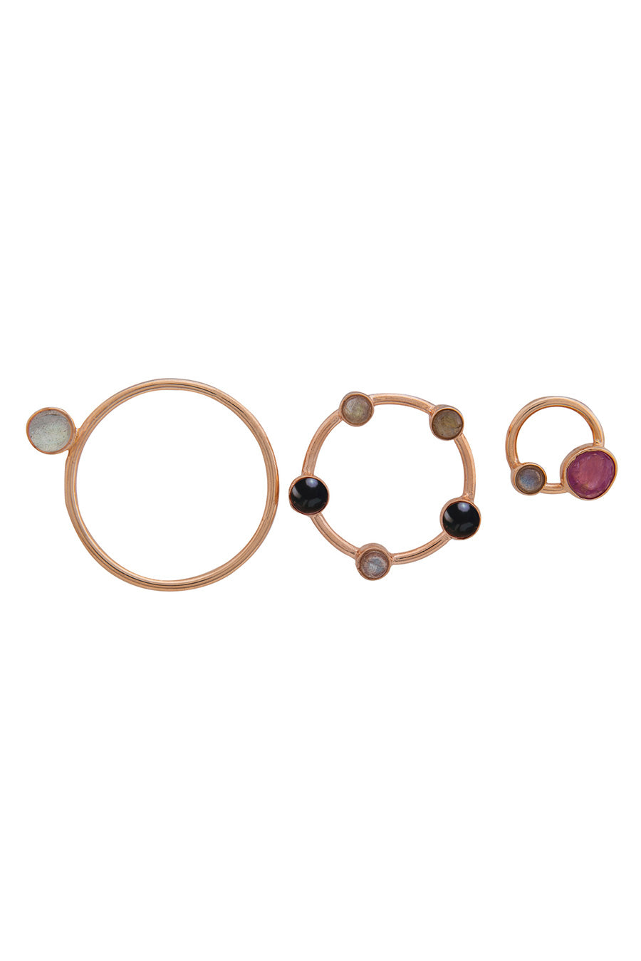 Set of 3 Round Rings With Pink Stone