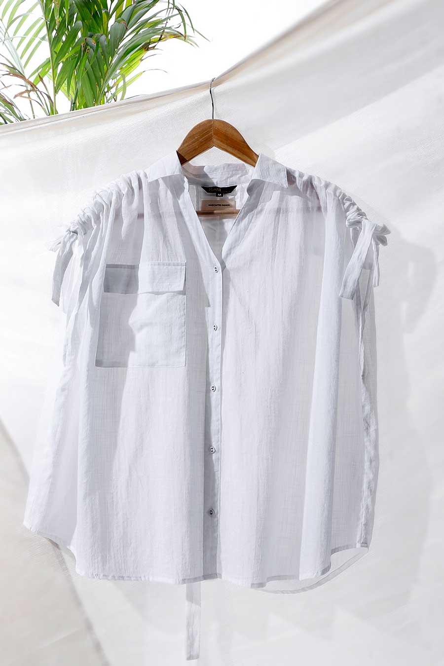 White Tie-Up Relaxed Shirt