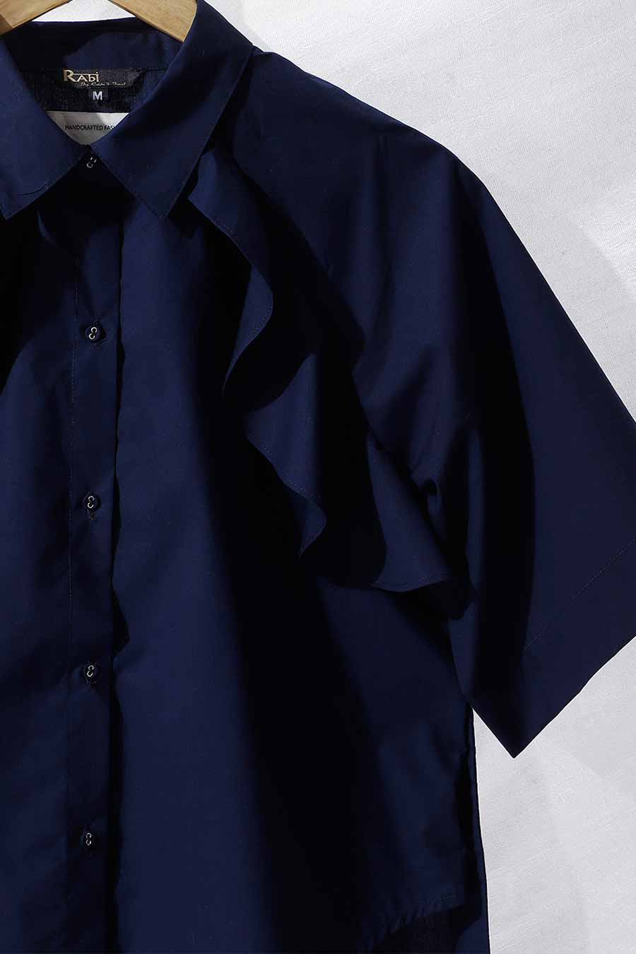 Navy Blue Ruffle High-Low Shirt