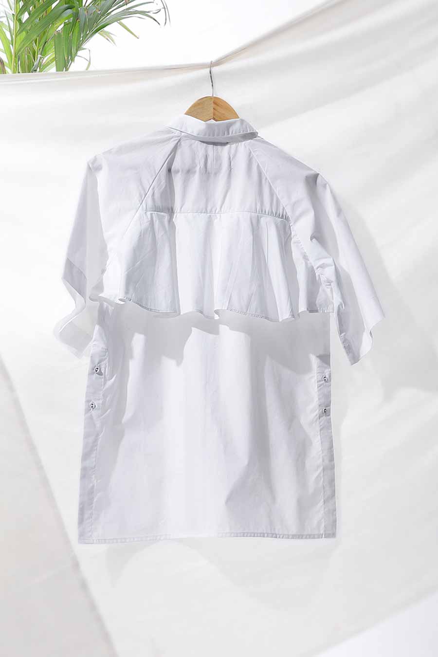 White Ruffle High-Low Shirt