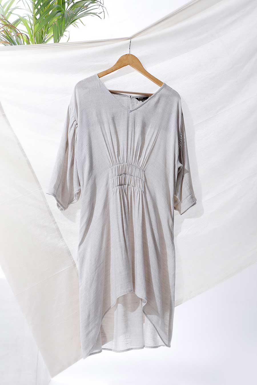Grey Gathered Asymmetric Dress