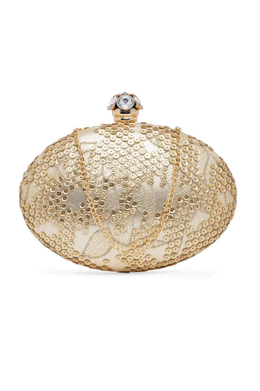 Gold Oval Embroidered Clutch