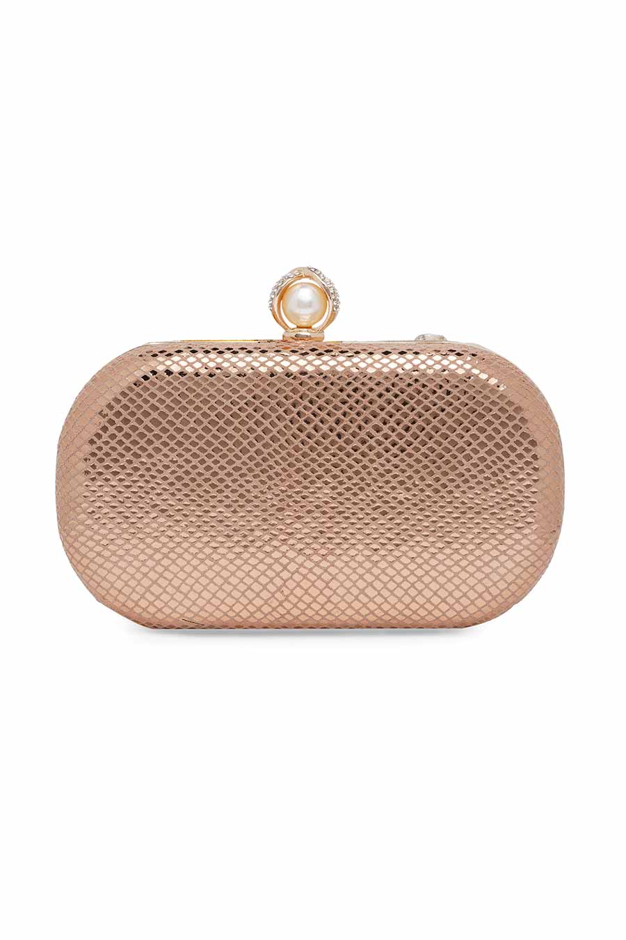 Gold Leather Stonework Clutch