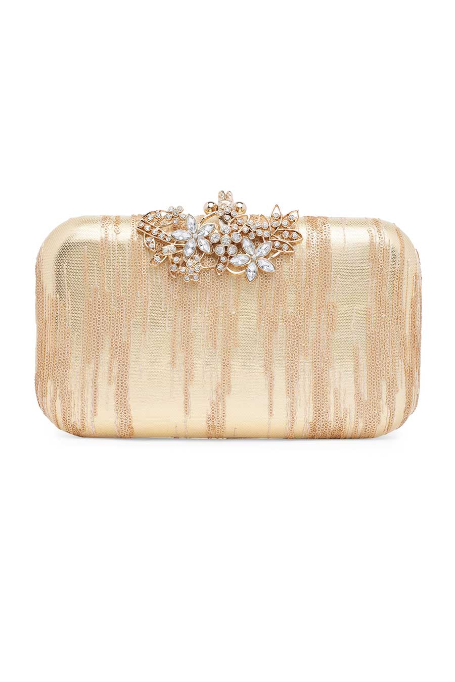 Jewel Frame Embroidered Gold Clutch