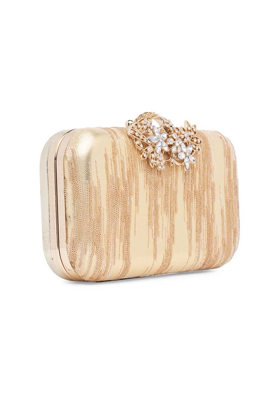 Jewel Frame Embroidered Gold Clutch